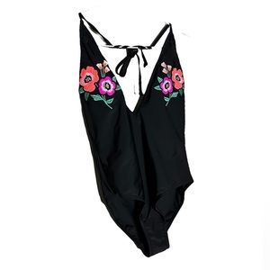 Black Embroidered one piece bathing suit size 4